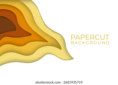 abstract wave yellow banner papercut style with blank white background 