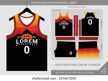 Abstract Wave Yellow Red, Basketball Jersey Template
