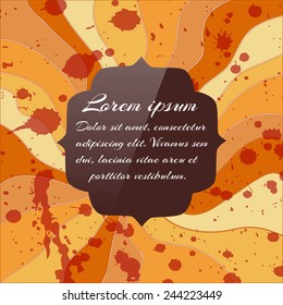 Abstract waved banner with place for text message. Grunge vector messy background with paint splatters. Backdrop with colorful stripes and empty space. Design of original greeting card or ad banner.