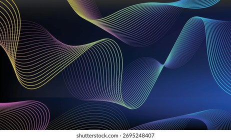 Abstract Waveform Background with Vibrant Gradients and Dynamic Curves for Modern Designs and Technological Presentations Featuring Neon Colors and Smooth Transitions