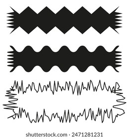 Abstract waveform borders. Zigzag, wavy, jagged. Black and white vector. Decorative lines set.