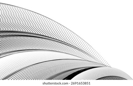 Forma de onda Abstractas punto remolinos en blanco.
Ilustración vectorial de patrón de fondo de punto de semitono. 