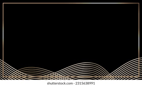Abstract  waveform gold line on black with frame background.Vector graphic illustration.

