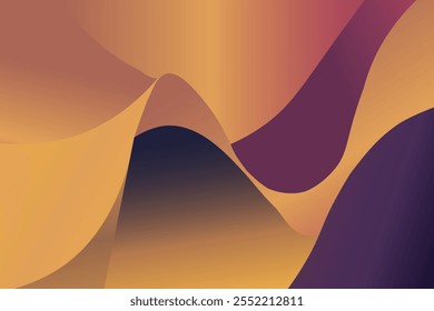 Abstract Wave-Like Gradient Artwork in Warm Tones of Orange, Yellow, and Purple with Dynamic Fluid Patterns