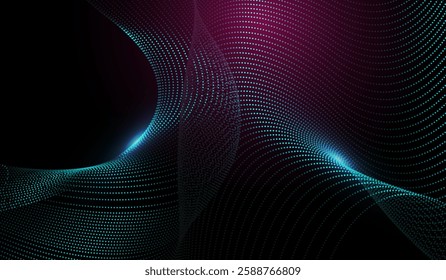 The Abstract wave-like structure made of small, glowing dots, creating a futuristic and dynamic abstract design and Waving Technology pattern Background Design