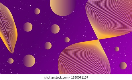 Abstract Waves Background with circles and stars like universe, yellow and light purple background for wallpaper desktop