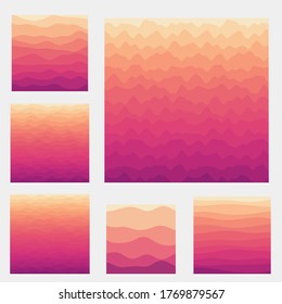 Abstract waves background collection. Curves in sunset dark colors. Authentic vector illustration.