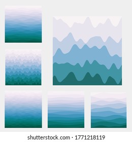 Recopilación de fondo de ondas abstractas. Curvas de color verde azul morado. Hermosa ilustración vectorial.