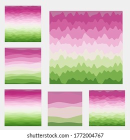 Recopilación de fondo de ondas abstractas. Curvas de color verde violeta. Ilustración vectorial atractiva.