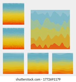 Recopilación de fondo de ondas abstractas. Curvas en colores azul rojo de contraste. Ilustración vectorial moderna.