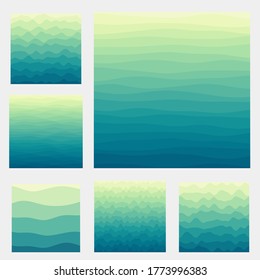 Recopilación de fondo de ondas abstractas. Curvas de colores azules amarillos. Auténtica ilustración vectorial.