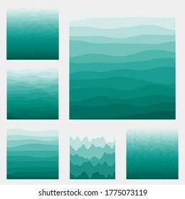 Abstract waves background collection. Curves in teal colors. Trendy vector illustration.