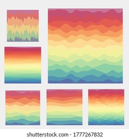 Abstract waves background collection. Curves in spectral colors. Trendy vector illustration.