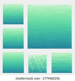 Abstract waves background collection. Curves in teal green colors. Beautiful vector illustration.