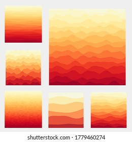 Abstract waves background collection. Curves in yellow, orange, and red colors. Artistic vector illustration.