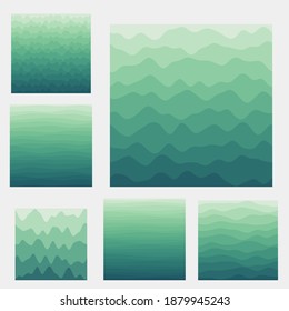 Abstract waves background collection. Curves in blue green colors. Attractive vector illustration.