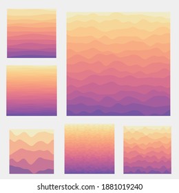 Recopilación de fondo de ondas abstractas. Curvas en colores de puesta de sol. Ilustración vectorial atractiva.