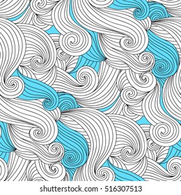 Abstract waves background, colorful abstract hand drawn curly design, seamless pattern