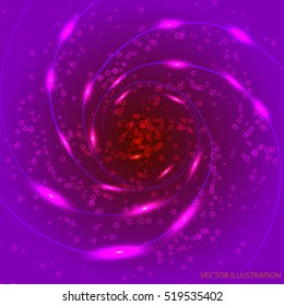 Abstract waves background with lines and stars. Vector illustration in lilac colors.
