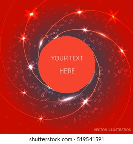 Abstract waves background with lines and stars. Vector illustration in red colors.
