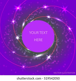 Abstract waves background with lines and stars. Vector illustration in lilac colors.