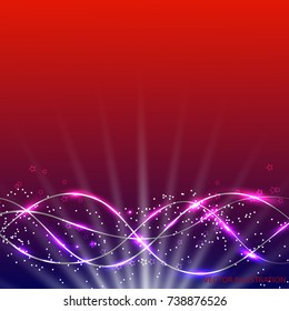 Abstract waves background with lines and stars. Illustration in different colors with flashes. Vector illustration.