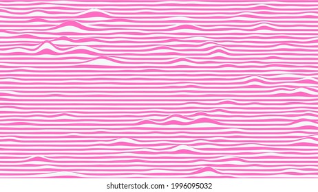 Abstract waves background in pink and white colors. Striped surface with wavy distortion effect, vector illustration.