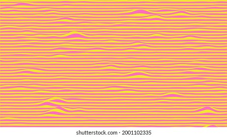 El fondo de las ondas abstractas en colores rosa y amarillo. Superficie rayada con efecto de distorsión ondulada, ilustración vectorial.