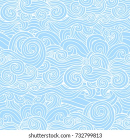 Abstract waves background. Seamless vector pattern with sea, ocean, river, water waves. Good for textile fabric design, wrapping paper and website wallpapers. Vector illustration.