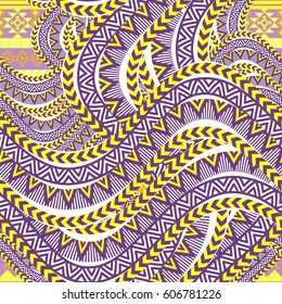 Abstract waves background. Tribal seamless pattern ornaments,tingle and geometric shapes. Ethnic motives. Vector illustration.