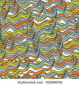 Abstract waves background, vintage hand drawn pattern, wavy background. Colorful waves backdrop. Seamless pattern.