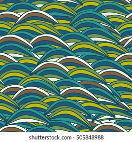 Abstract waves background, vintage hand drawn pattern, wavy background. Colorful waves backdrop. Seamless pattern.