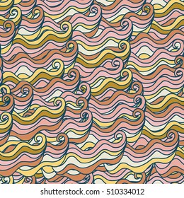 Abstract waves background, vintage hand drawn pattern, wavy background. Colorful waves backdrop. Seamless pattern