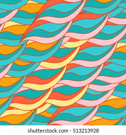 Abstract waves background, vintage hand drawn pattern, wavy background. Colorful waves backdrop. Seamless pattern.