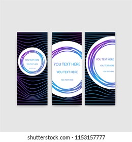 Abstract waves backgrounds set , minimalistick waves with cirle lables on black background.