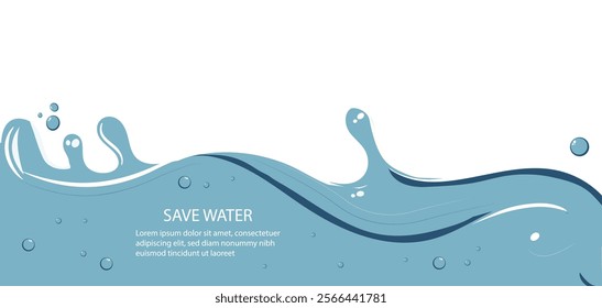 Abstract Waves Banner with Bubbles. water banner design featuring flowing waves, floating bubbles, and organic shapes, perfect for environmental conservation campaigns and world water day