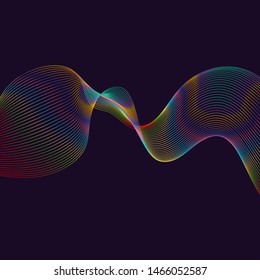 Abstract waves, black background with colorful gradient dynamic linear waves,  track equalizer, vector illustration