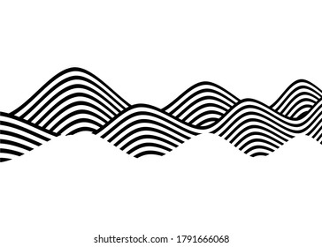 Resumen de ondas de líneas curvas negras sobre un fondo blanco. Patrón vectorial moderno