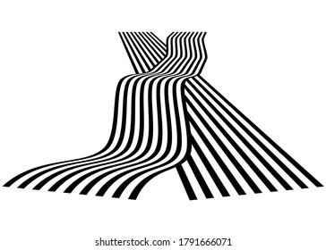 Abstract waves from black curved lines on a white background. Modern vector pattern