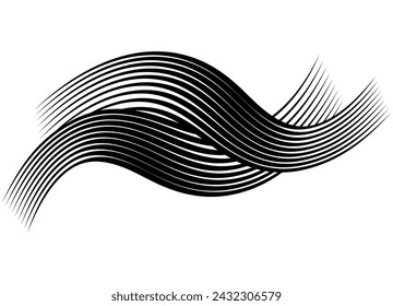 
Abstract waves of black curved lines on a white background. Braid of hair. Striped design element. Vector background. Decor