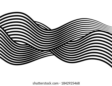 Abstract waves from black lines on a white background. Modern striped vector background