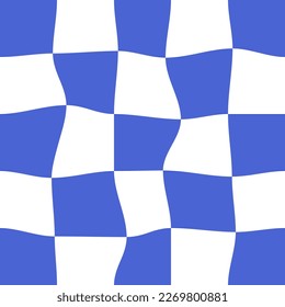 Abstract waves blue background y2k style. Chess board design for print.