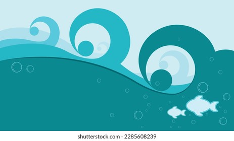 olas abstractas, mar azul abstracto y fondo de verano de playa para banner, invitación, afiche o diseño de sitio web. Estilo de corte de papel, espacio para el texto,