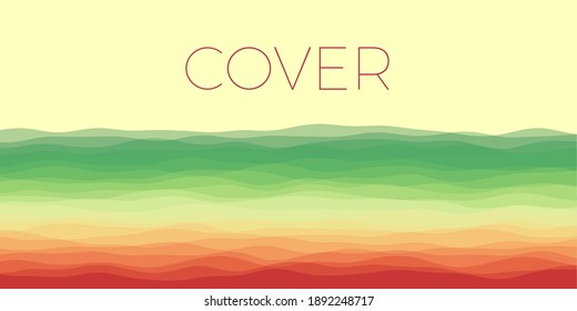La cobertura de las olas abstractas. Fondo horizontal con curvas de color verde rojo amarillo. Auténtica ilustración vectorial.