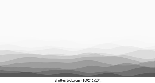 Abstract waves cover. Horizontal background with curves in grey colors. Trendy vector illustration.