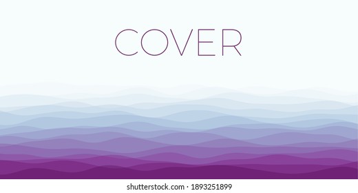 Abstract waves cover. Horizontal background with curves in blue and purple colors. Charming vector illustration.