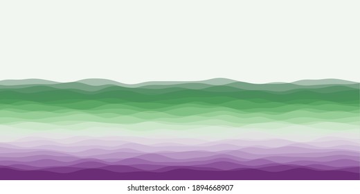 Abstract waves cover. Horizontal background with curves in purple red green colors. Radiant vector illustration.