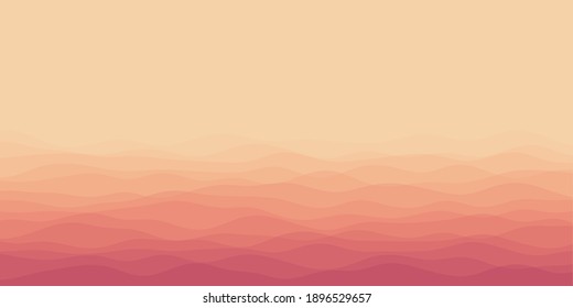 Abstract waves cover. Horizontal background with curves in orange and pink colors. Superb vector illustration.