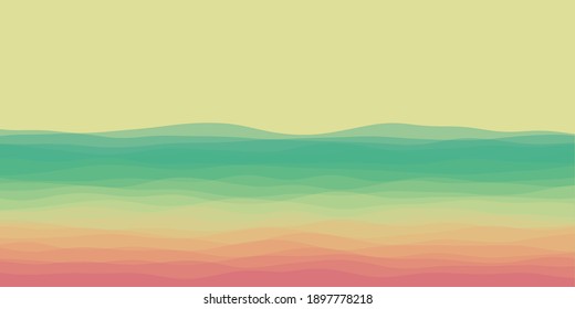 Abstract waves cover. Horizontal background with curves in teal pink colors. Attractive vector illustration.