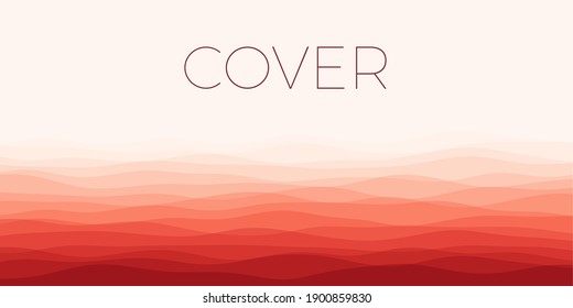 Abstract waves cover. Horizontal background with curves in red colors. Awesome vector illustration.